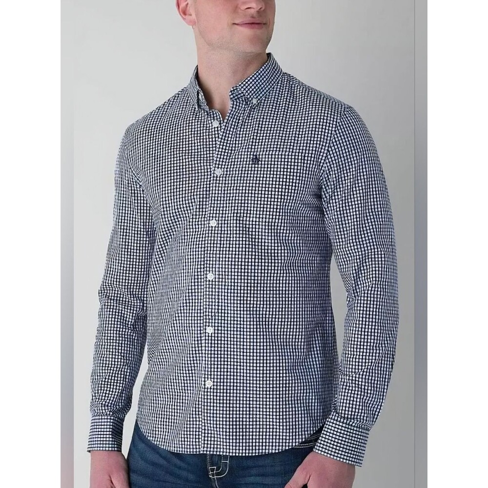 Penguin By Munsingwear Blue White Checkered Shirt Large Heritage Slim AD-2689
